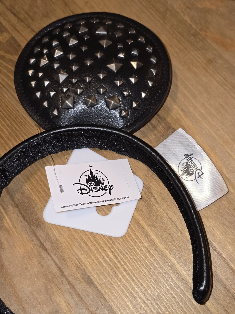 Disney Parks Black Vinyl Studded Mickey Mouse Ears Headband Chain NWT Adult